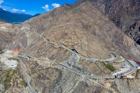 Winding road  aerial view, Tibet, Chinaの写真素材