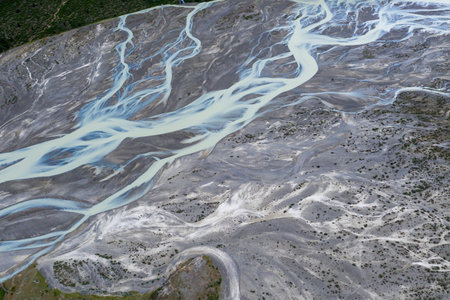 Aerial drone view of a huge riverbed