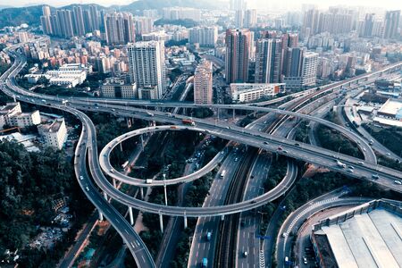 An overpass photographed by a droneの写真素材