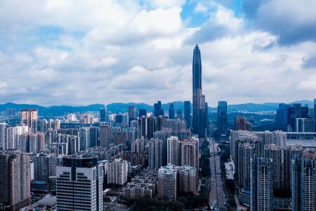 A drone aerial view of the shenzhen cityの写真素材