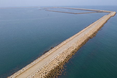 The breakwater is at sea
