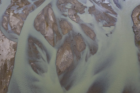 Aerial drone view of a huge riverbed
