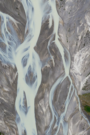 Aerial drone view of a huge riverbed