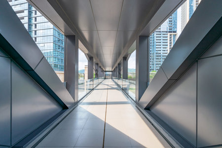 office building corridor at cityの写真素材