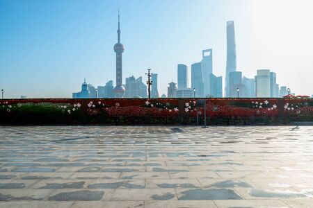 city square in Shanghai, Chinaの写真素材