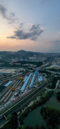 A drone aerial view of the city