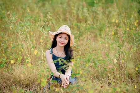 fashion girl in the gardenの写真素材