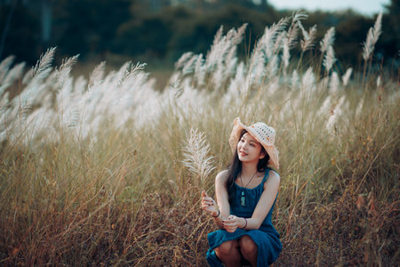 fashion girl in the gardenの写真素材