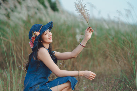 fashion girl in the gardenの写真素材