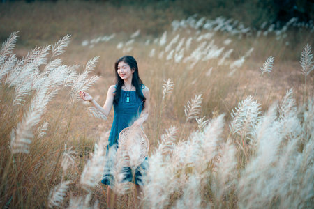 fashion girl in the gardenの写真素材