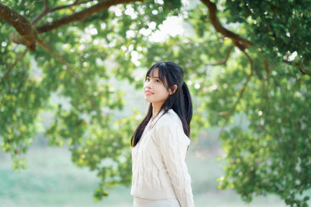 the girl in the parkの写真素材