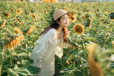 the girl in the parkの写真素材