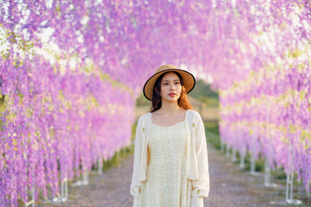 the girl in the parkの写真素材