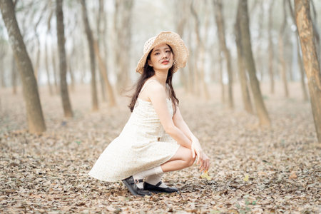 the girl in the parkの写真素材