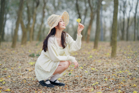 the girl in the parkの写真素材