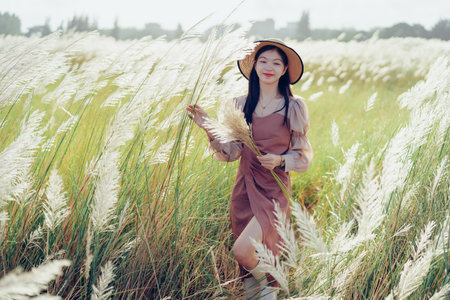 fashion girl in the gardenの写真素材