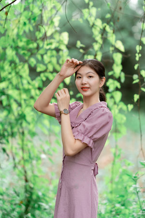 The pretty girl is in the park