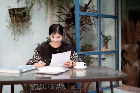 Asian girls work at home