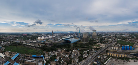 thermal power station at city, chinaの写真素材