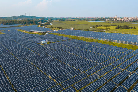solar power panels in clean energy generating station