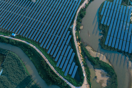 Aerial view of a solar power plant
