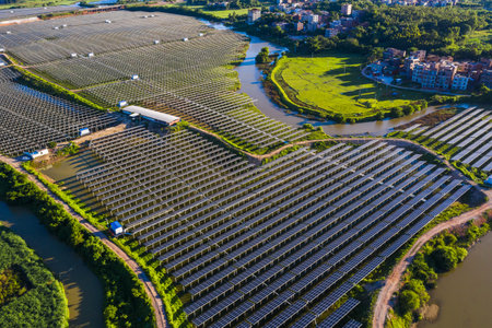 Aerial view of a solar power plant