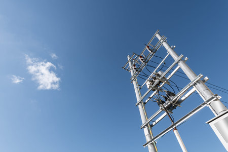 Circuit transformer in blue sky and white clouds background
