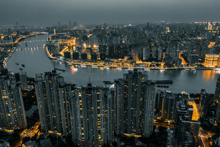 The city scene of Shanghai is at nightの写真素材