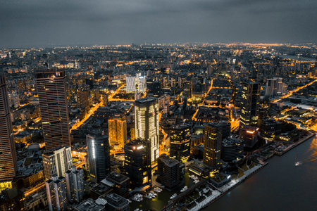 The city scene of Shanghai is at night