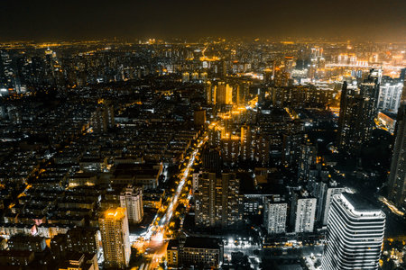 The city scene of Shanghai is at nightの写真素材