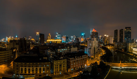 The city scene of Shanghai is at night