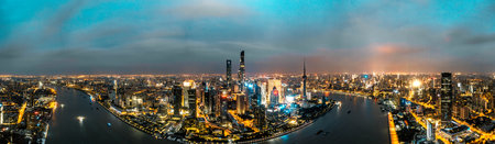 The city scene of Shanghai is at nightの写真素材