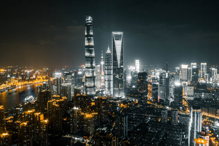 The city scene of Shanghai is at nightの写真素材