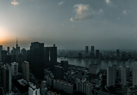 The city scene of Shanghai is at night