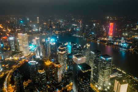 The city scene of Shanghai is at night