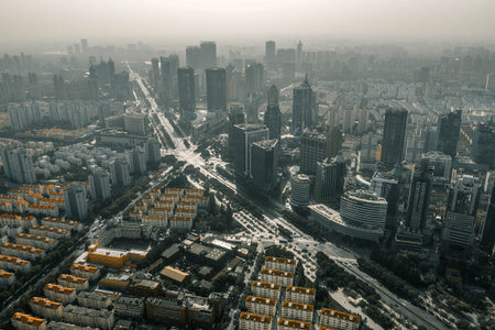 The city skyline is in Shanghai, China