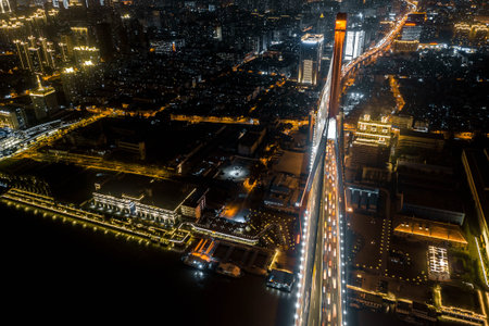 cars motion blur on the nanpu bridge in shanghai