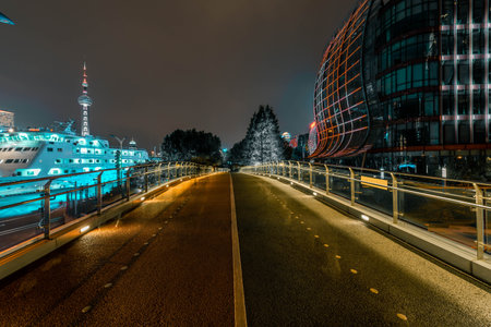 Running track and the urban background of Shanghaiの写真素材