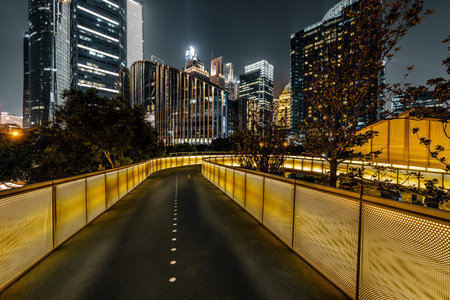 Running track and the urban background of Shanghaiの写真素材