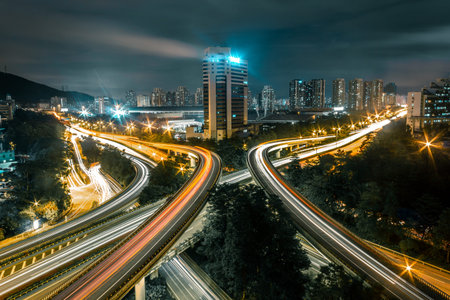 city highway overpass at night