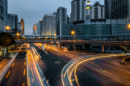 Fast moving car light in the city