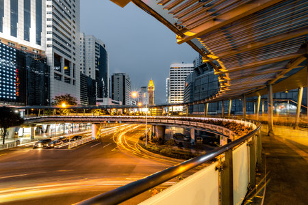 Fast moving car light in the cityの写真素材