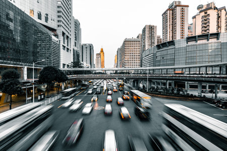Fast moving car light in the cityの写真素材