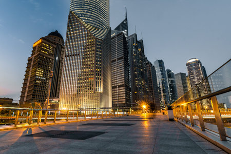 beautiful night view of modern buildings in shanghai