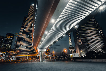 beautiful night view of modern buildings in shanghaiの写真素材