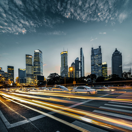 the urban traffic at shanghai cityの写真素材