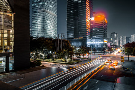 the urban traffic at shanghai cityの写真素材