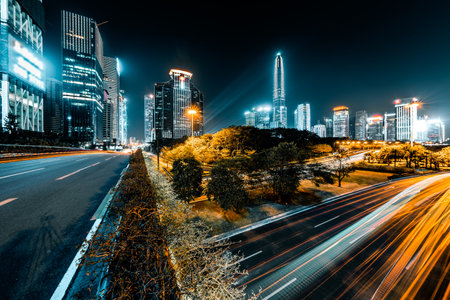 the urban traffic at shenzhen cityの写真素材