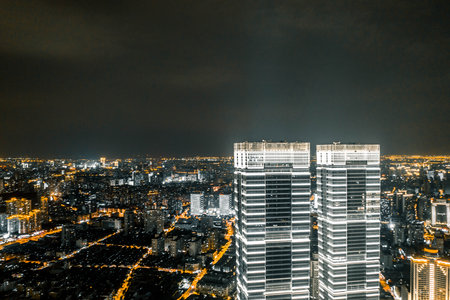 The city scene of Shanghai is at nightのeditorial素材