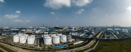 Petrochemical plant industrial background, aerial view of oil refinery factoryのeditorial素材